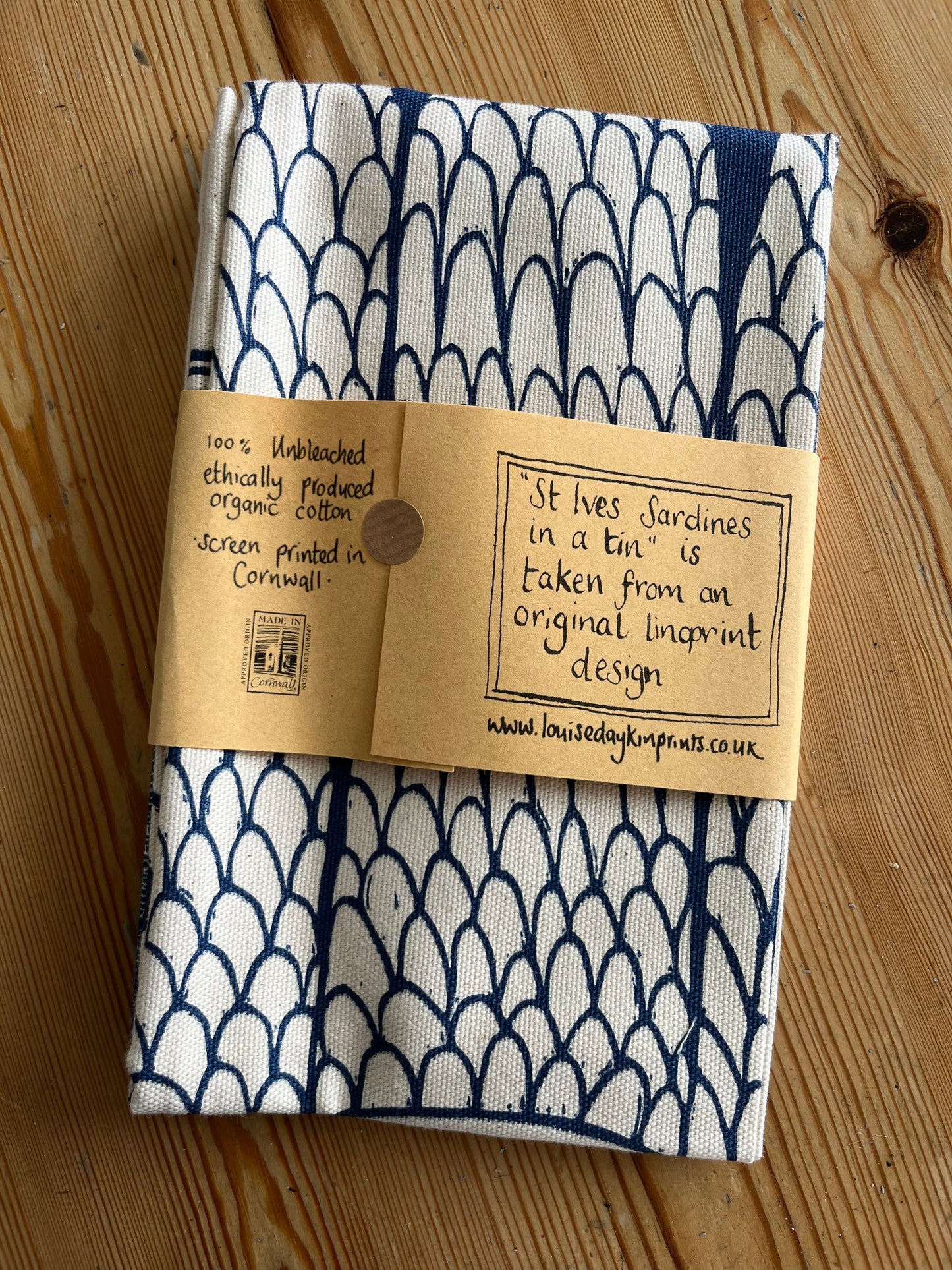 "St Ives Sardines in a tin" Organic Cotton tea towel