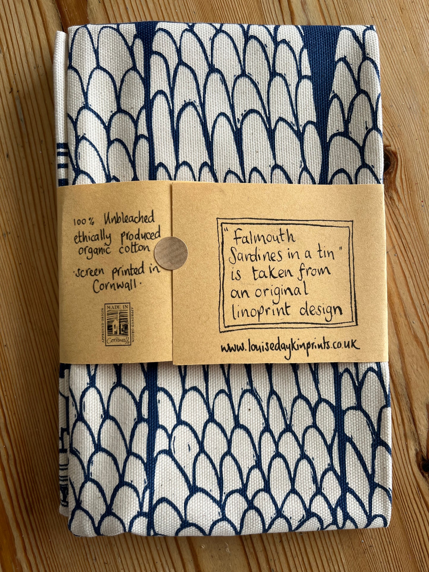 "Falmouth Sardines in a tin" Organic Cotton tea towel
