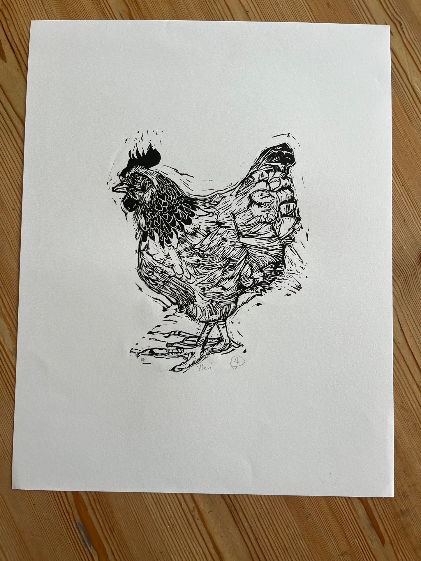 "Hen" Medium Unframed Lino Print