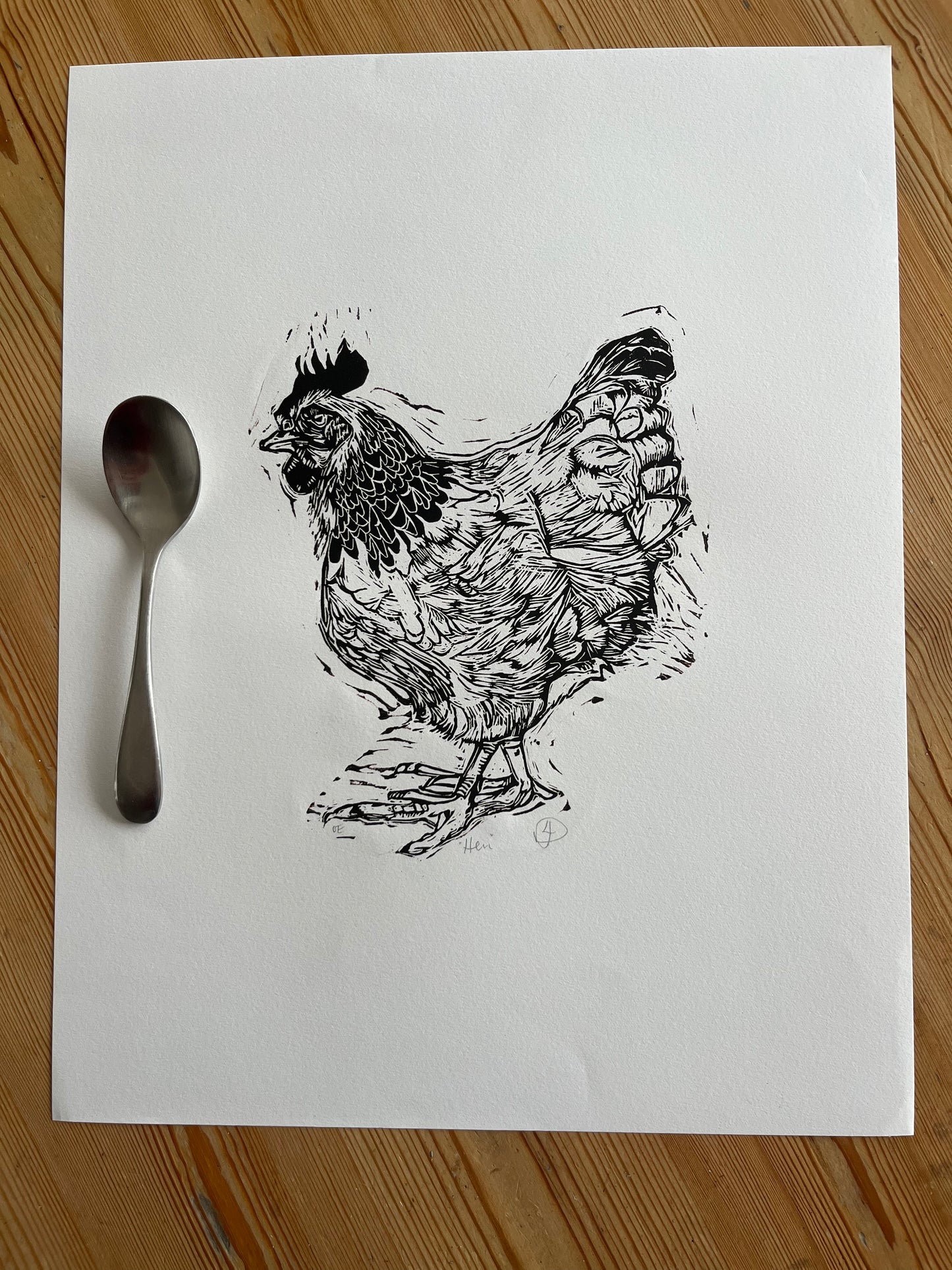 "Hen" Medium Unframed Lino Print