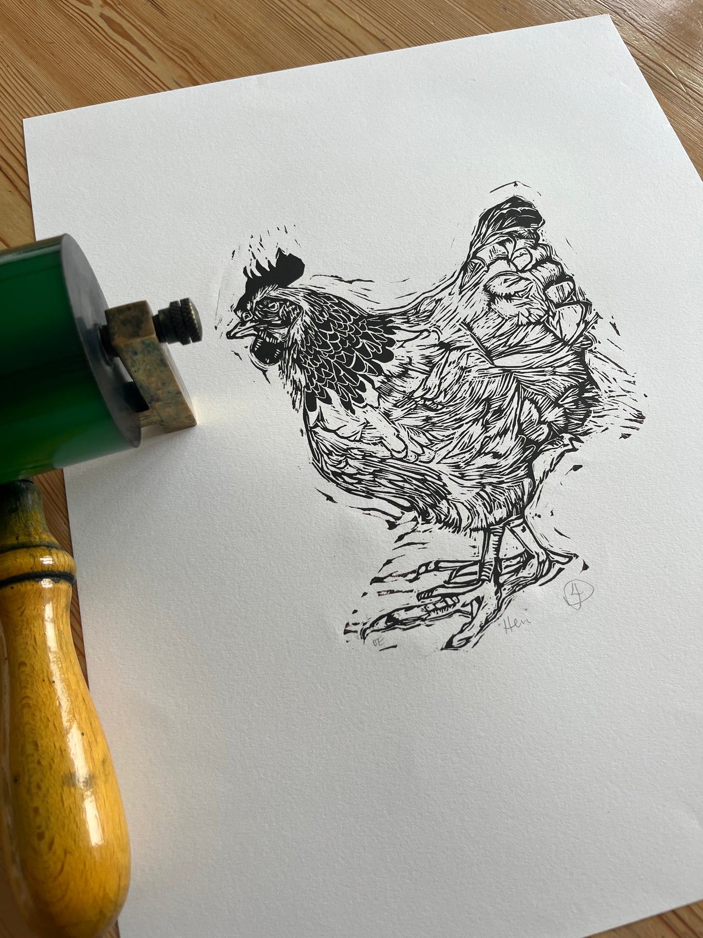 "Hen" Medium Unframed Lino Print