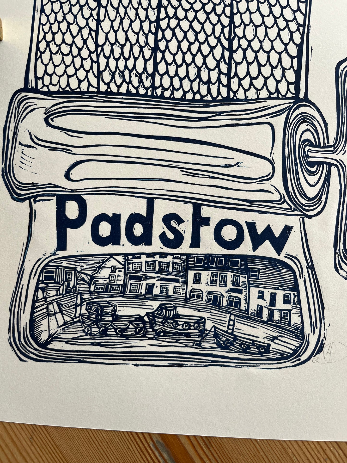 "Padstow Sardines in a tin" Medium Unframed Lino Print