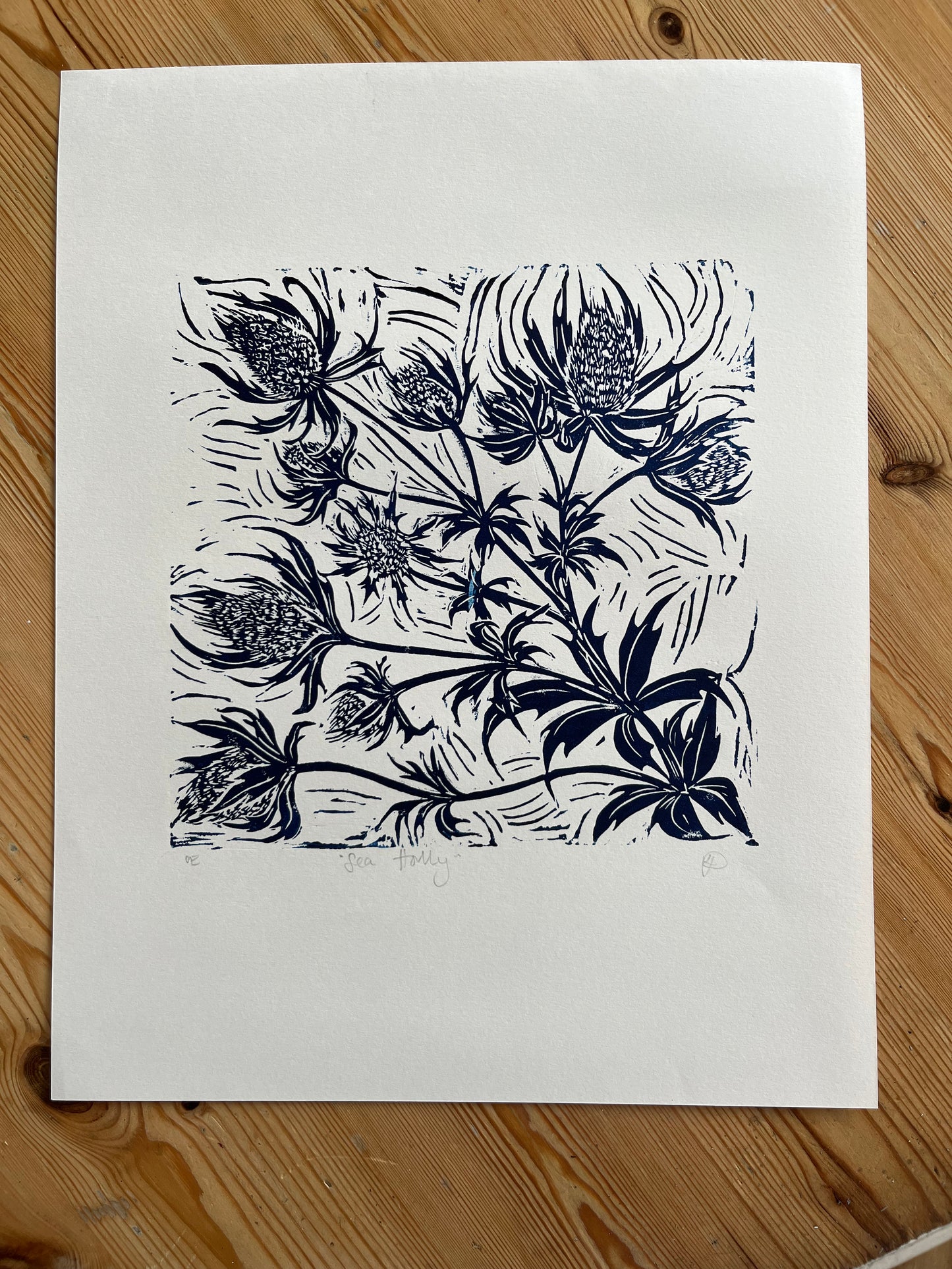 "Sea Holly"  Medium Unframed Lino Print