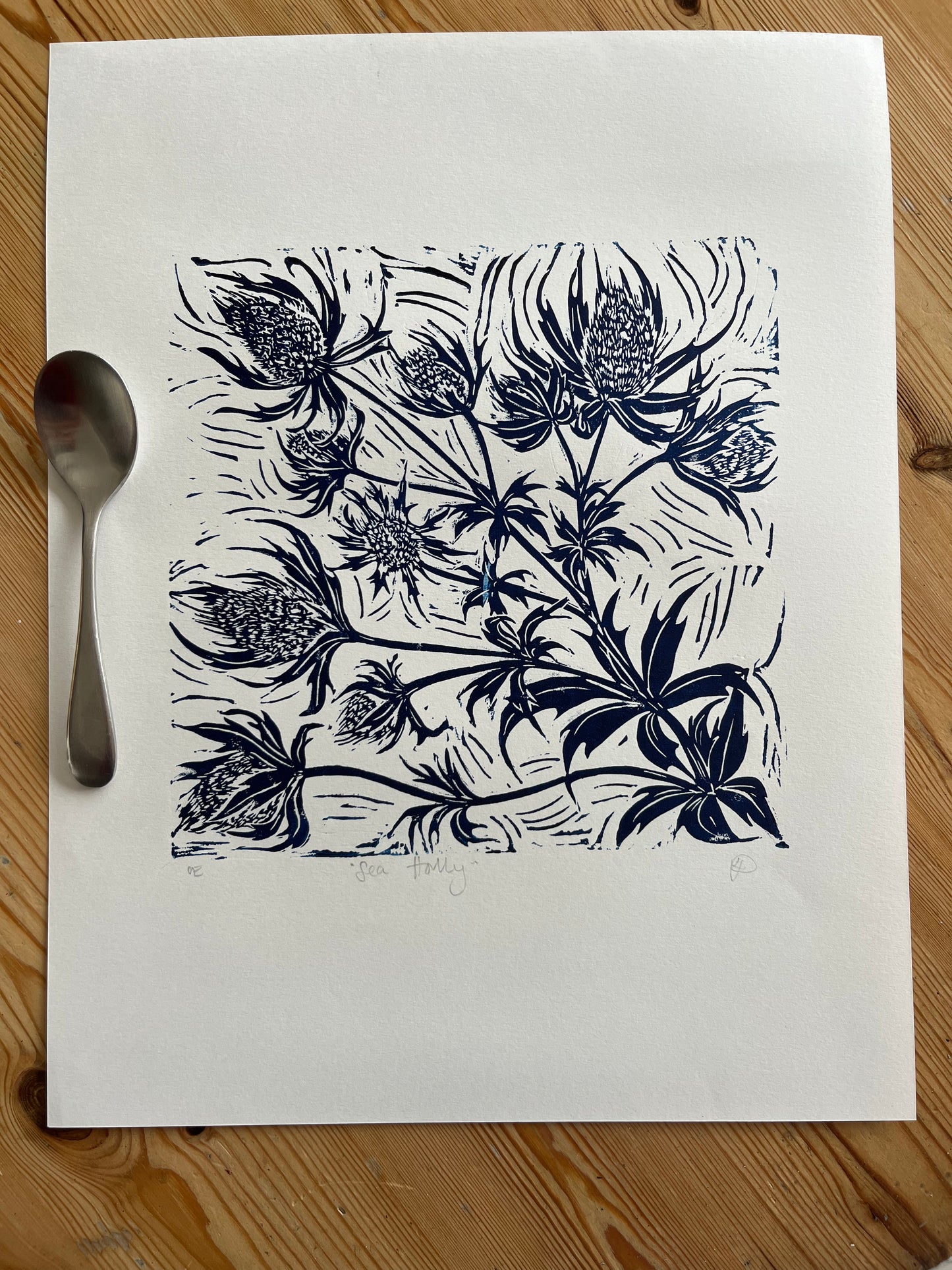 "Sea Holly"  Medium Unframed Lino Print
