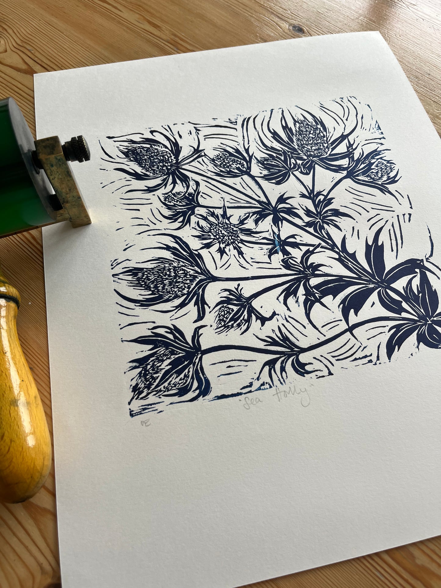 "Sea Holly"  Medium Unframed Lino Print