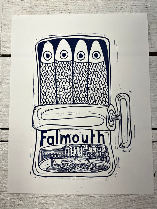 "Falmouth Sardines in a tin" Medium Unframed Lino Print