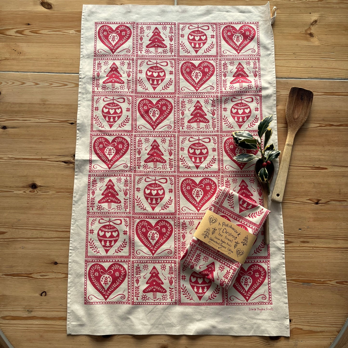 NEW "A Patchwork of Christmas" Organic cotton tea towel