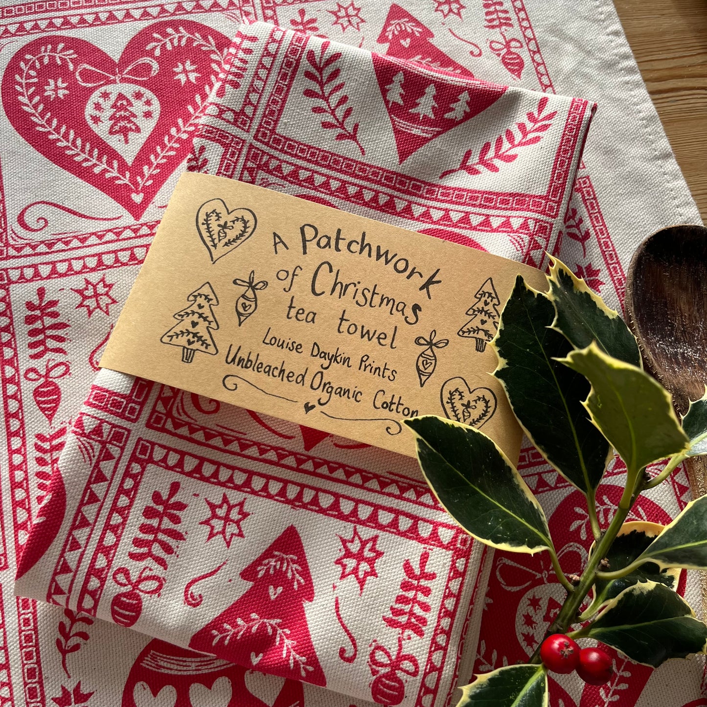 NEW "A Patchwork of Christmas" Organic cotton tea towel