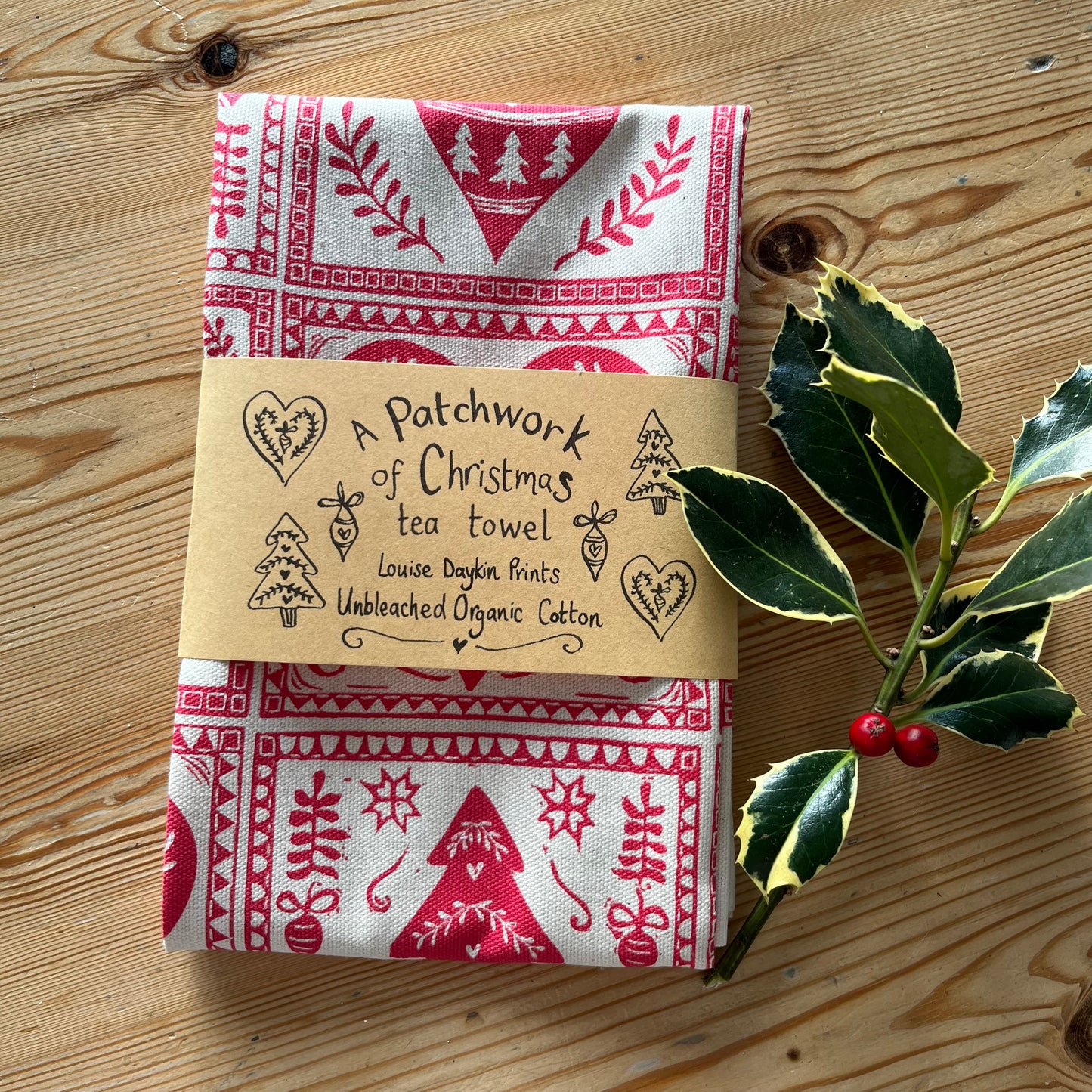 NEW "A Patchwork of Christmas" Organic cotton tea towel