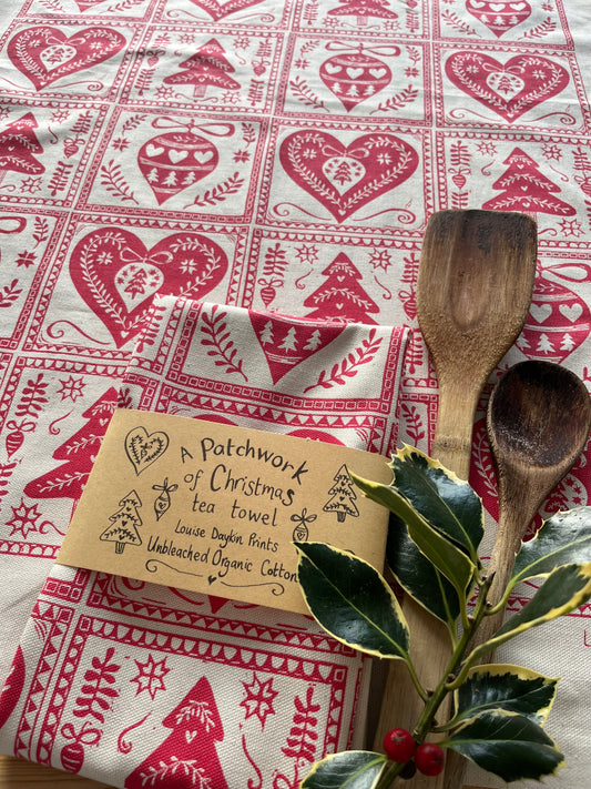NEW "A Patchwork of Christmas" Organic cotton tea towel