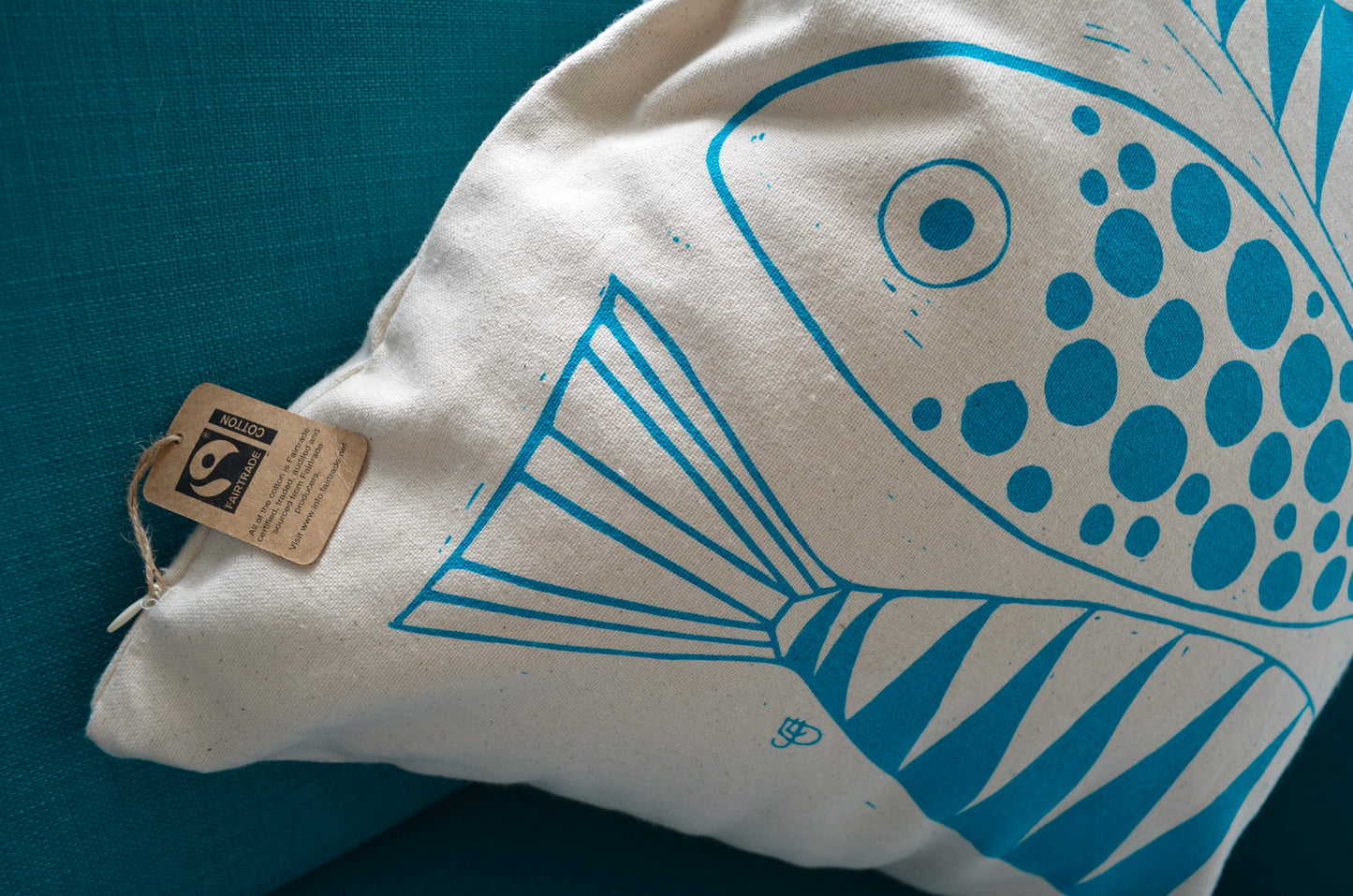 "Three fish" organic cotton cushion cover