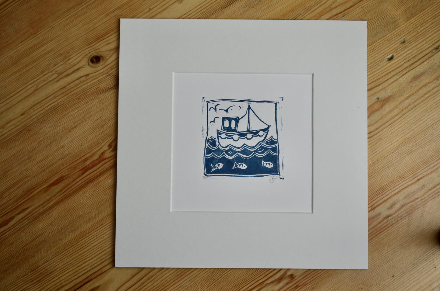"Jaunty Fishing Boat" signed Lino-Print
