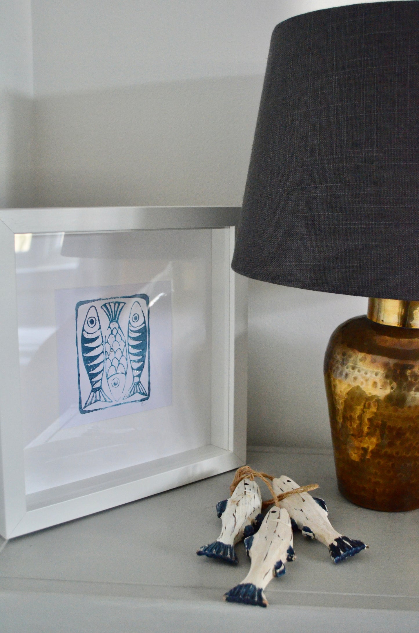 "Three Mackerel" signed Lino-Print