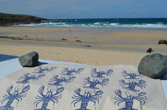 "Loads of Lovely Lobsters" Organic cotton tea towel