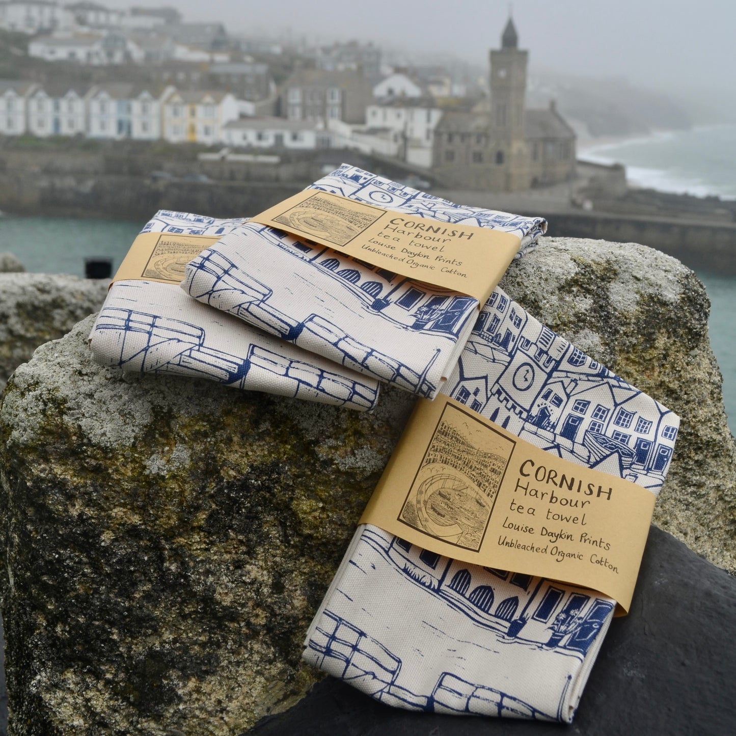 "Cornish Harbour" Organic Cotton tea towel