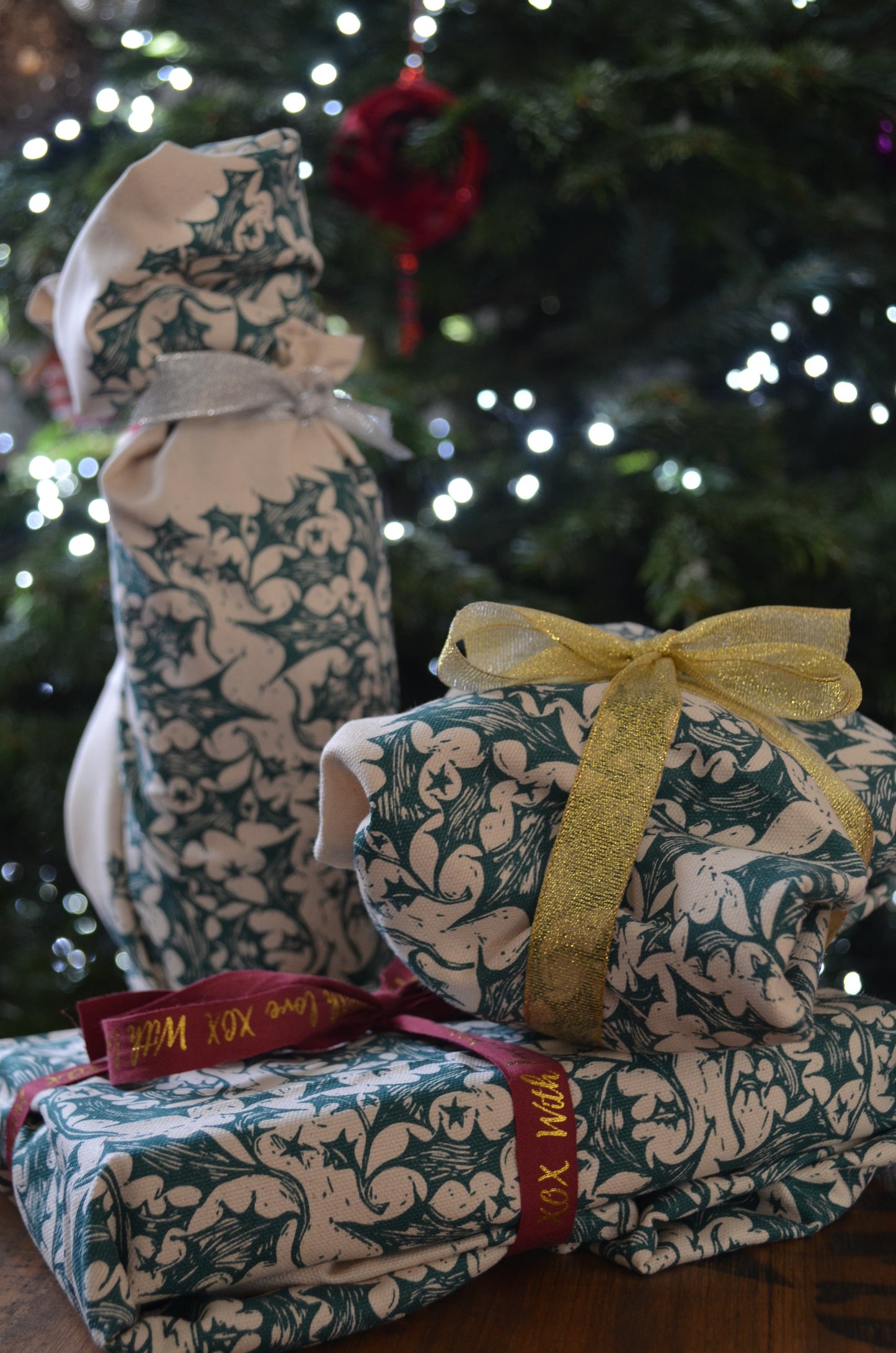 "A Tangle of Holly" Organic cotton tea towel