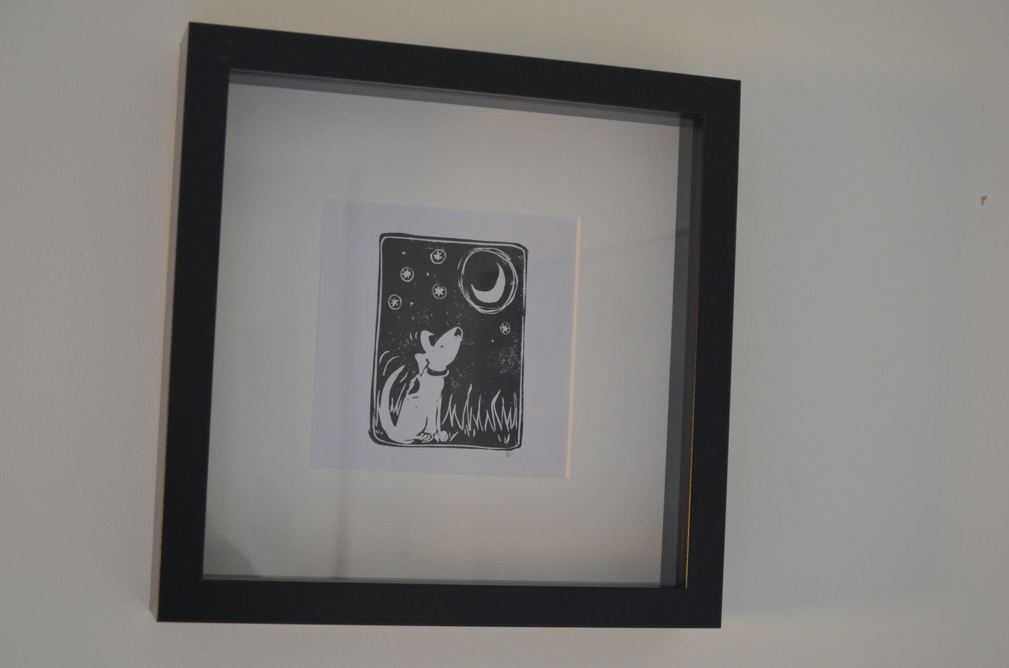 "Dog and Moon" signed original Lino-print