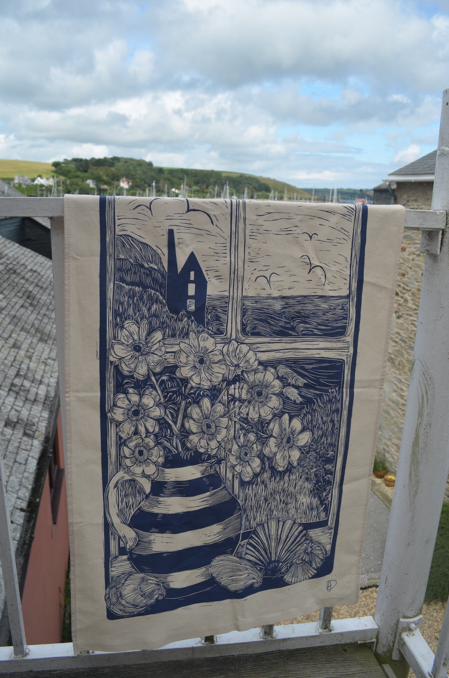 "Beautiful Cornwall" Unbleached organic cotton tea towel