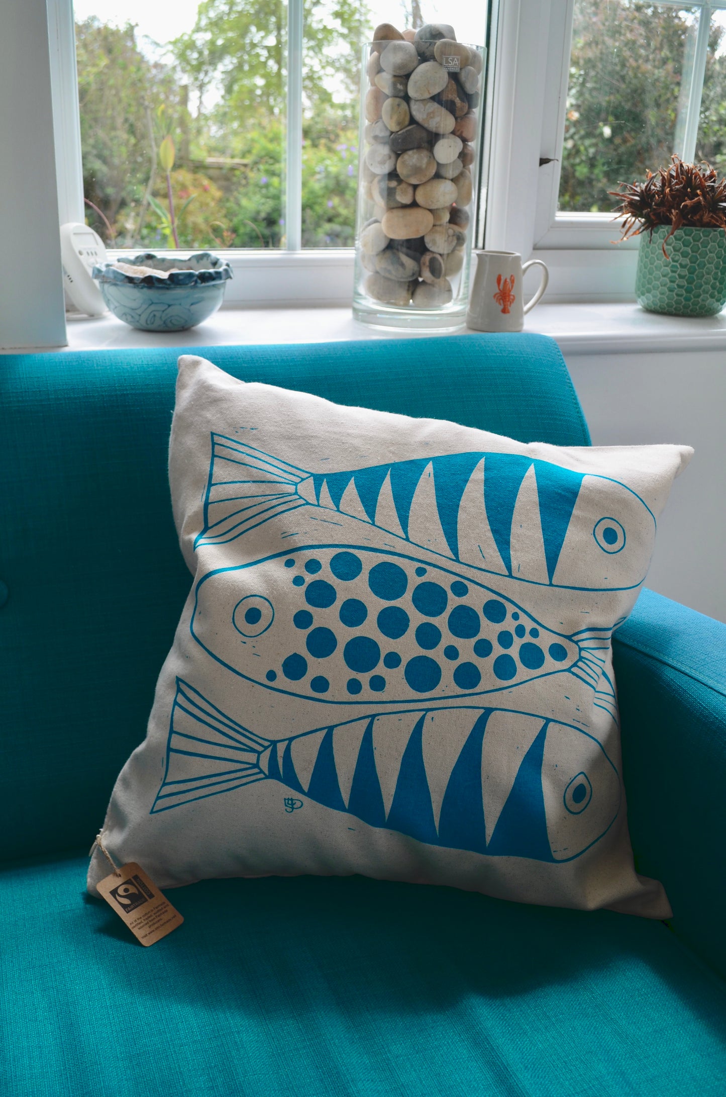 "Three fish" organic cotton cushion cover