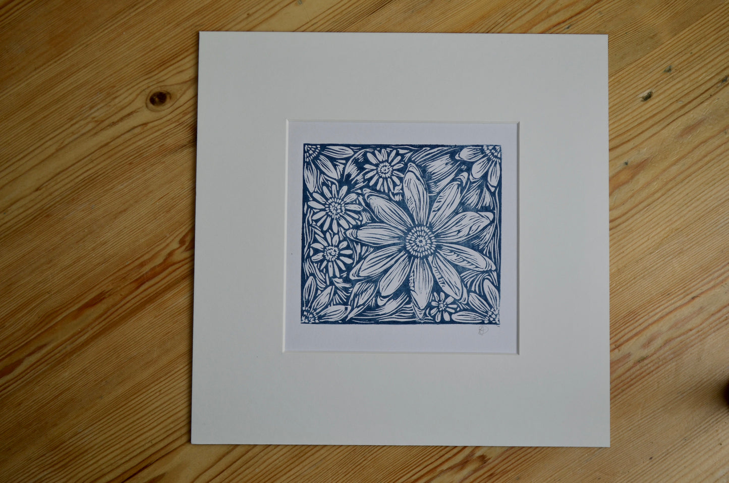 "Daisies Big and Small" signed Lino-Print