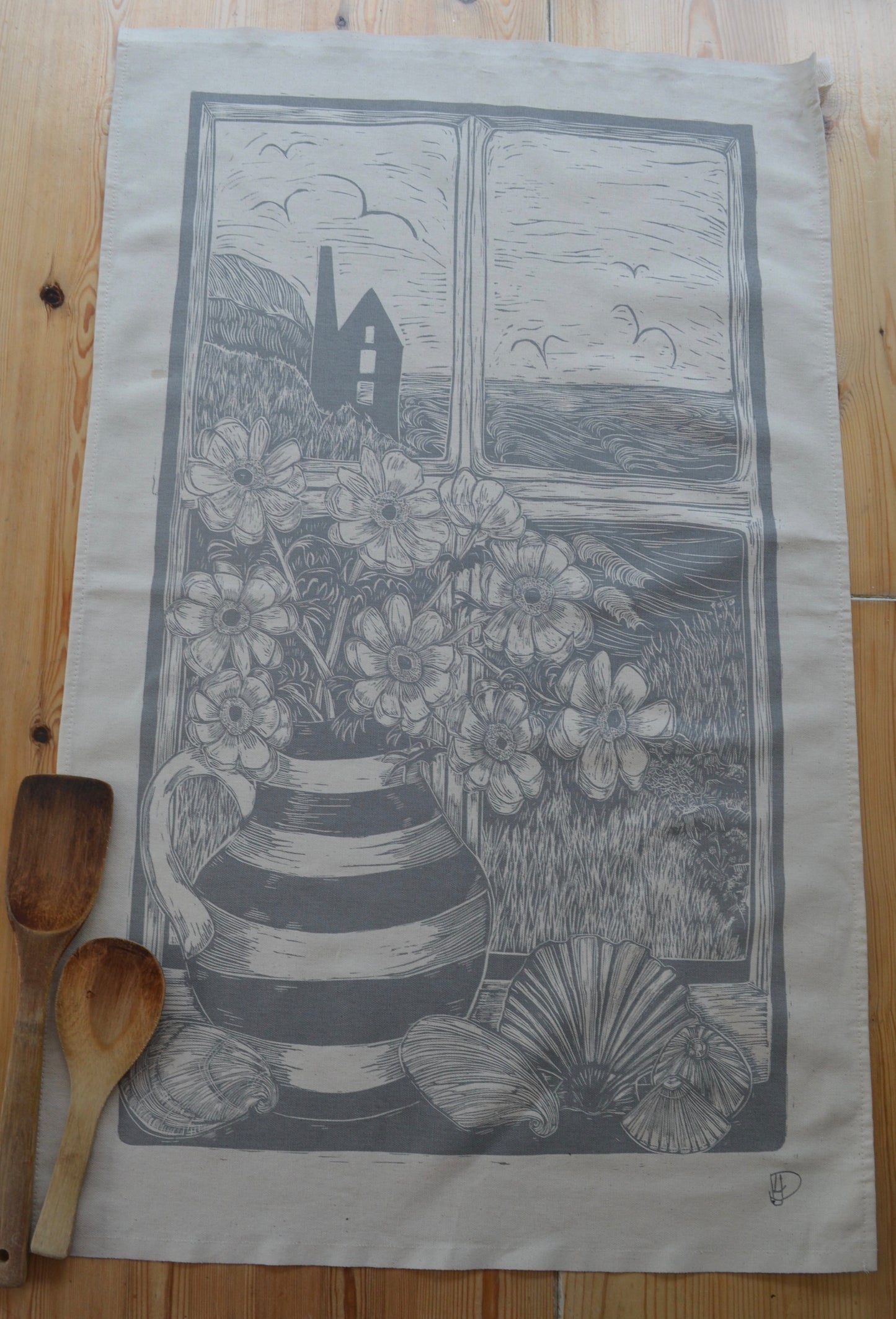 "Beautiful Cornwall" Unbleached organic cotton tea towel