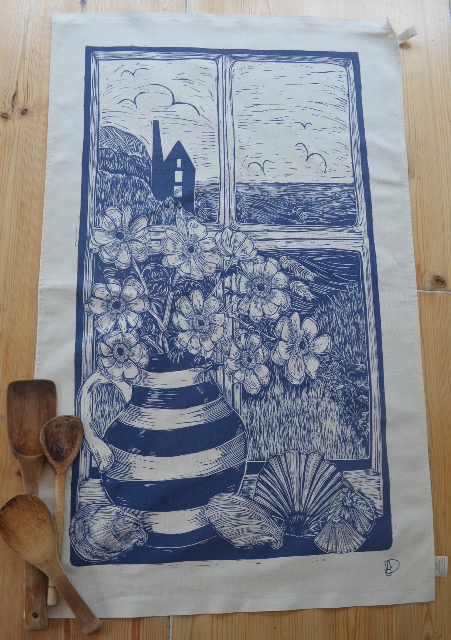 "Beautiful Cornwall" Unbleached organic cotton tea towel